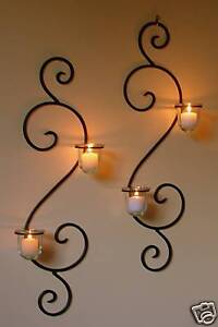 Wrought Iron Candlesticks on Pair Of Wrought Iron Candle Holders   Wall Swirly 2 Cup   Ebay