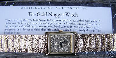 RARE1989 FRANKLIN MINT 14 KARAT GOLD NUGGET MANS WATCH  