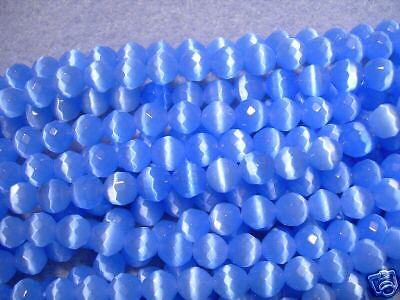 6mm Faceted Cats Eye Fiber Optic Beads Blue AAA  