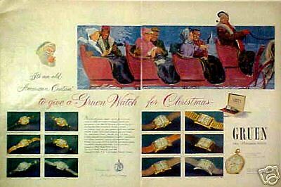 1949 Gruen Watches/Watch Christmas Santa Sleigh Art AD  