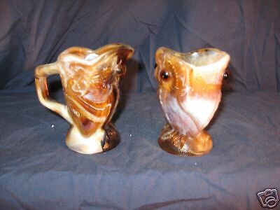 IMPERIAL GLASS SLAG GLOSSY CARMEL OWL SUGAR + CREAMER  