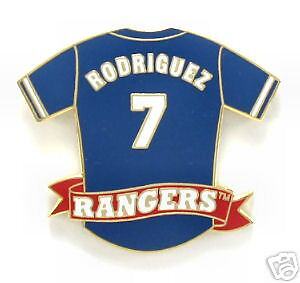 TEXAS RANGERS IVAN RODRIGUEZ # BLUE JERSEY PIN  