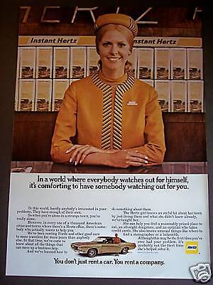 1969 Hertz Girl in Gold Uniform rent a car vintage ad  