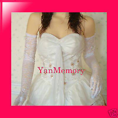 Lace White Fancy Dress Long Gloves Dance Prom Show Ball  