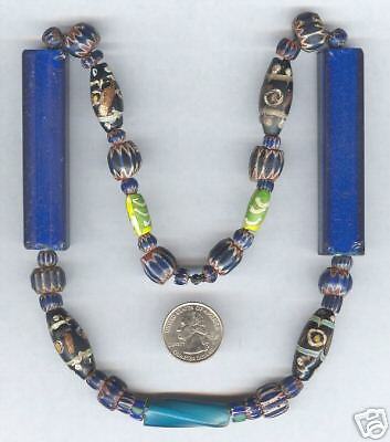 Blue Nueva Cadiz & Venetian 7 Layer Chevron Bead Strand  