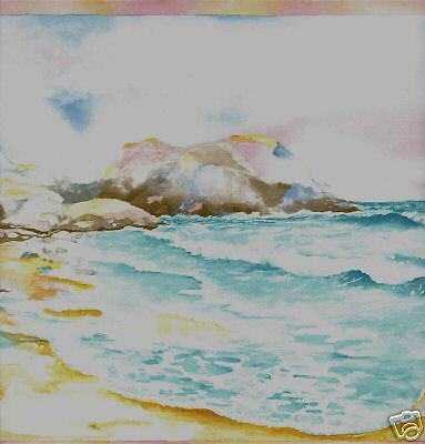 Bath Tropical Watercolor Sunset Beach Wallpaper Border