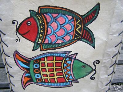 VINTAGE FOLDING RICE PAPER FISH PAINTING LAMP SHADE NR  