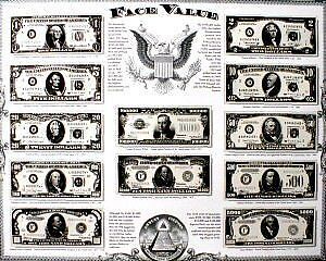 MONEY FACE VALUE OF DOLLAR BILLS POSTER 16 X 20  