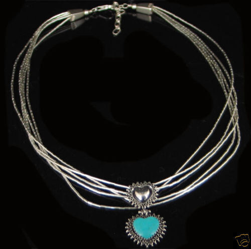 Liquid Sterling Silver Blue Turquoise Heart Necklace  