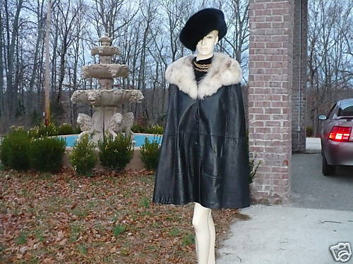 Rare Peter Caruso leather & Fox Fur Cape Jacket bolero  