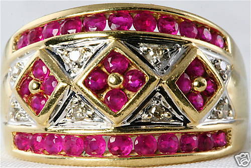 WIDE 14K GOLD 1.16 CARAT RUBY DIAMOND CIGAR BAND RING  