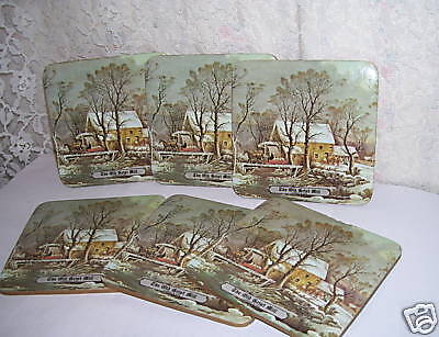 CURRIER & IVES OLD GRIST MILL DRINK COASTERS  