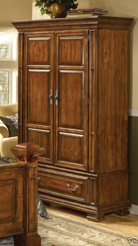 Pine TV Bedroom Armoire w/1 Drawer & Hanger Rod  