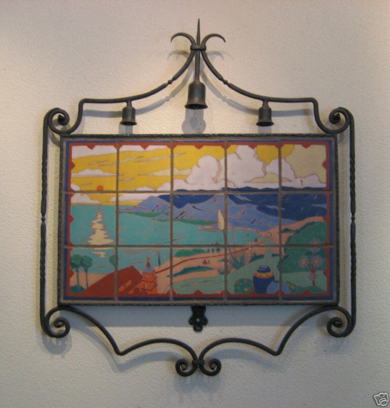 california tile mission coast scene with iron frame  