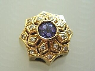 Estate RARE Joshua Diamond Tanzanite 14k Bracelet Slide  