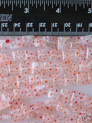 MILLEFIORI GLASS FLAT SQUARE BEADS CLEAR RED 10MM (40)  