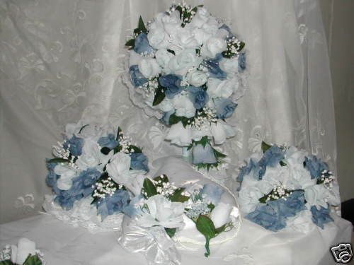 PERIWINKLE WEDDING FLOWERS SILK BRIDAL BOUQUETS 23 PC  
