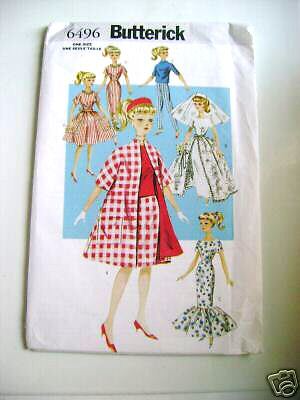 BUTTERICK 6496 Barbie Retro11½ DOLL CLOTHES PATTERN  