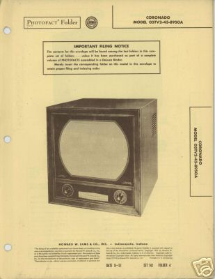 Coronado TV Model 05TV2-43-8950A-Sams PhotoFact Docs