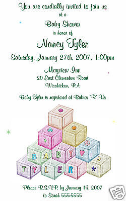 Personalized Alphabet Blocks Baby Shower Invitations  