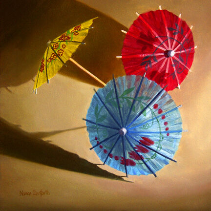 Danforth Three Paper Umbrellas Still Life 8x8 Oil Painting More in My