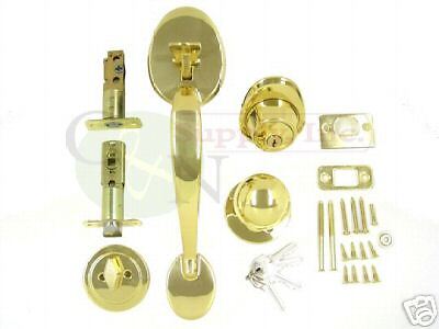 Front Door Entry Lock Handleset with Deadbolt Polished Brass - New!!