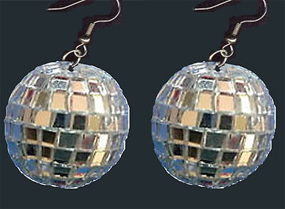 Funky Giant DISCO MIRROR BALL EARRINGS Party DJ Jewelry  