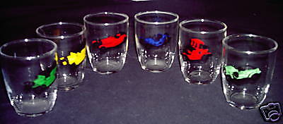 VINTAGE* SET OF 6 BAR GLASSES WITH VINTAGE CARS NICE   