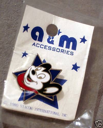 1980 TERRYTOONS MIGHTY MOUSE ENAMEL PIN MOC  