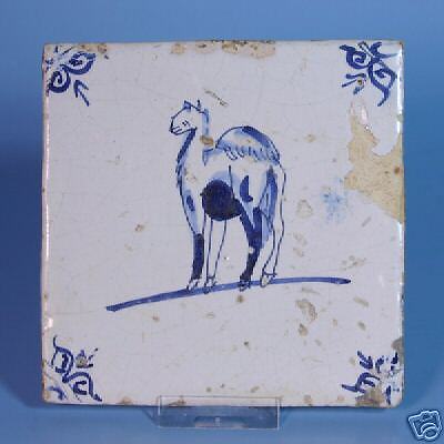 Antique Dutch Delft blue tile 17th century Dromedary  