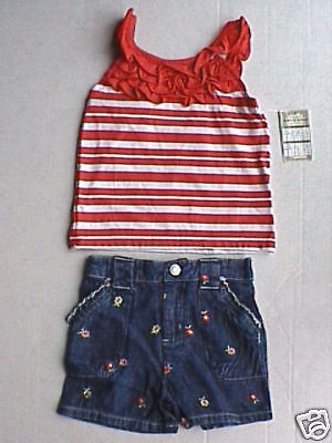 NWT 2pc Embroidered Jean Shorts & Striped Tank Top Set 18 mo  