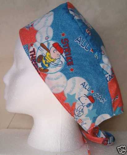 SCRUB HAT CAP MADE W CHARLIE BROWN BASEBALL FABRIC CUTE  