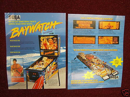 BAYWATCH PINBALL BROCHURE by SEGA~1995~FRAMEABLE~NOS  