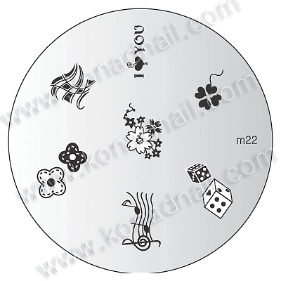 m22 Konad Stamping Schablone  Würfel Blumen Musik